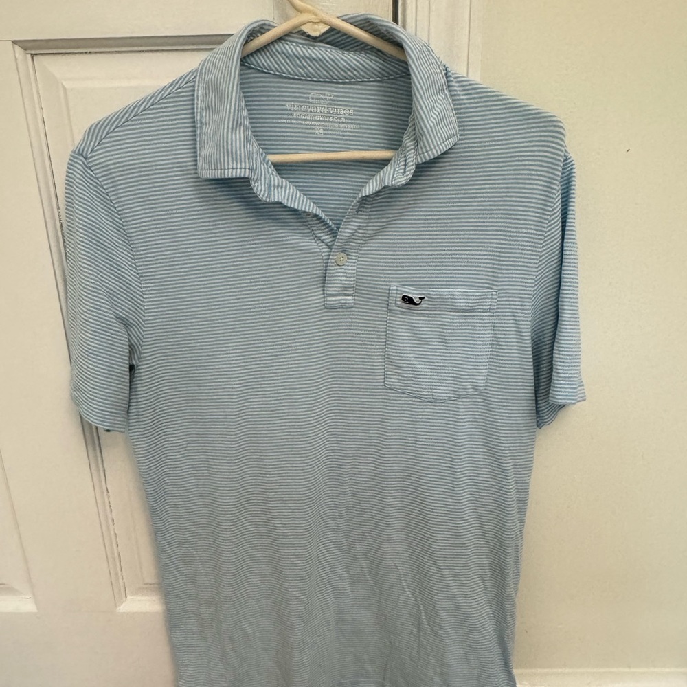XS super soft vineyard vines blue and white striped polo